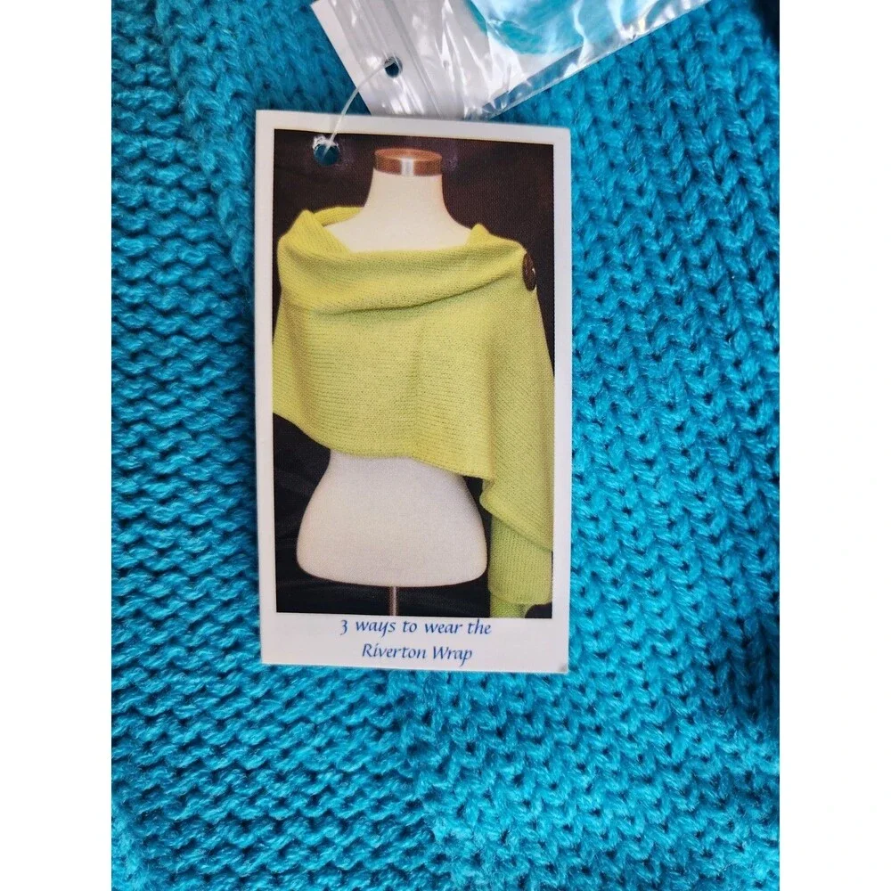 Simply Noelle Sassy Riverton Wrap- Multi Style Knit Poncho - Light Turquoise-NEW